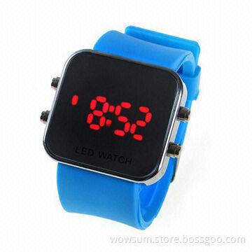 Fashion LED Watch with Mirror Dial, Eco-friendly Silicone Band with Alloy Case
